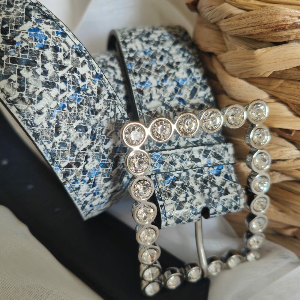 Ceinture reversible femme Motif chiné bleu / Marine